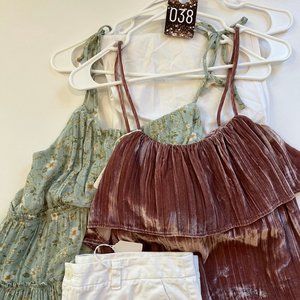 38. Summer Dress, Velvet Shirt, Shorts